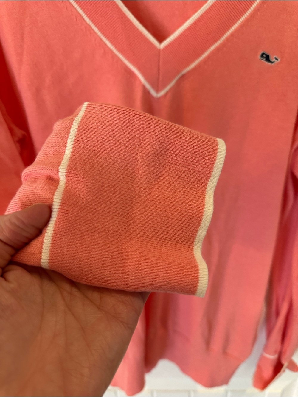 Vineyard Vines Coral V‑Neck Sweater with White Trim cotton - Picture 4 of 6